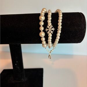 Anne Klein Pearl Bracelet Set with Snowflake Charm - White